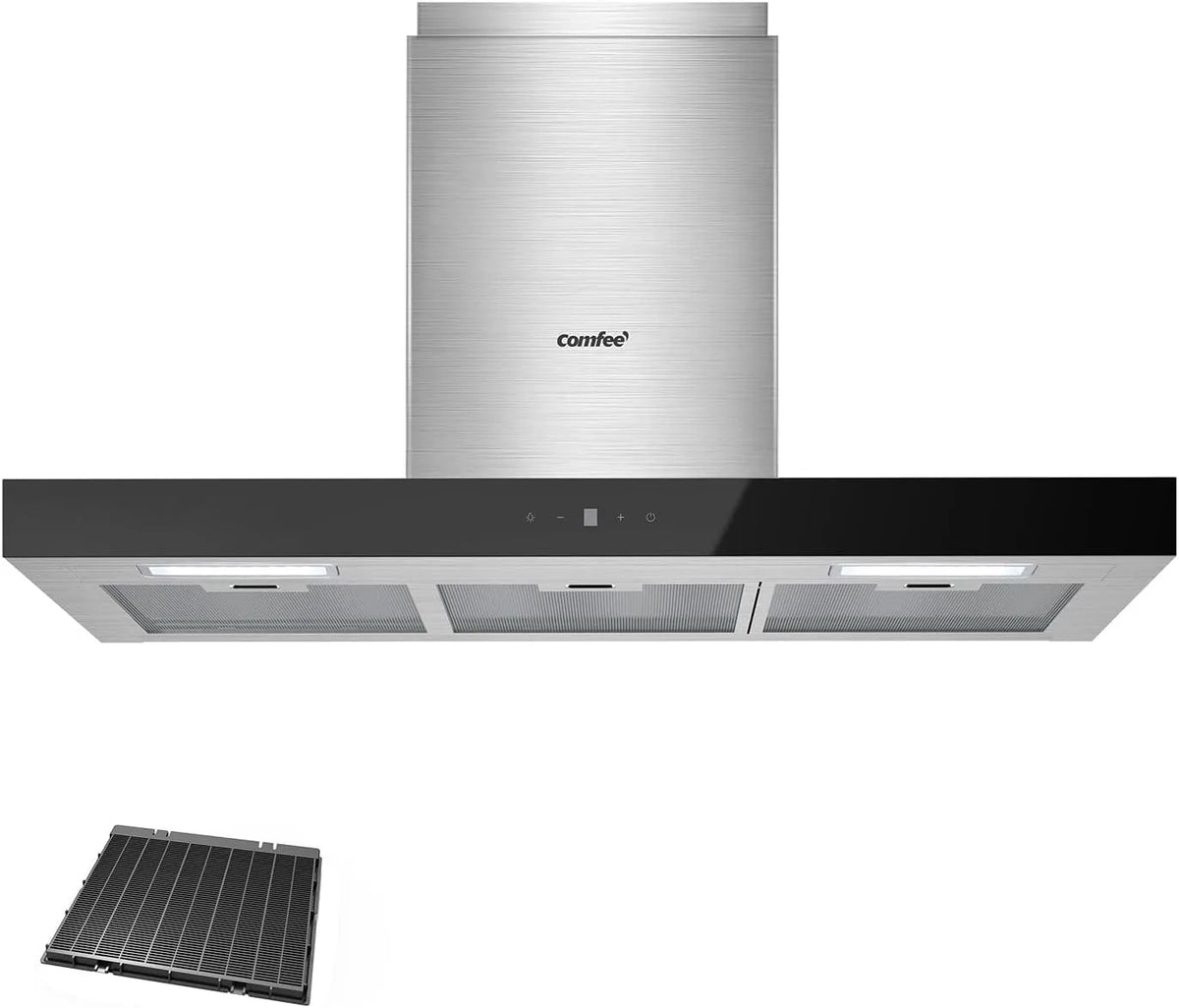Cappa aspirante, cappa da cucina, montaggio a parete, touch, nero, 4 velocità, colore: nero