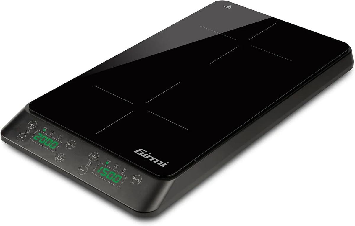 3500W, PI52 Fornello a Induzione Doppio, 2000W+1500W, Salvaspazio, Display Digitale 4 Cifre, Timer 180 Minuti, Adatto per Pentole Ø 8, 26cm