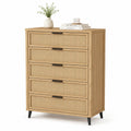 Cassettiera in Legno e Rattan con 5 Cassetti