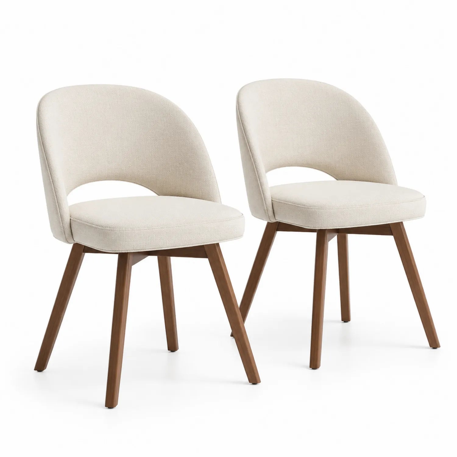 Set di 2 Sedie in Tessuto Beige con Gambe in Legno