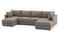 Divano angolare in tessuto marrone con chaise longue e cuscini