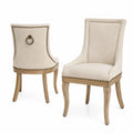 Set di 2 Sedie in Legno di Quercia e Tessuto Beige