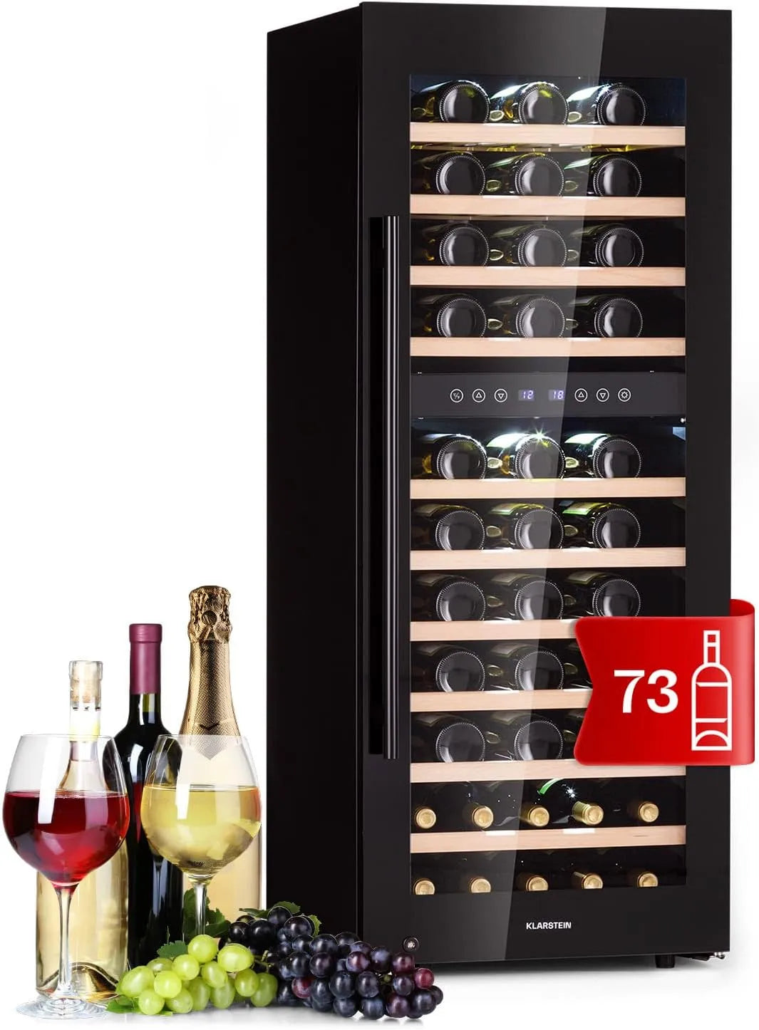 Klarstein Cantinetta vino, 73 bottiglie, 5 a 18 °C, touch, Mini Frigo con Protezione UV, Frigo Bar, Esterni