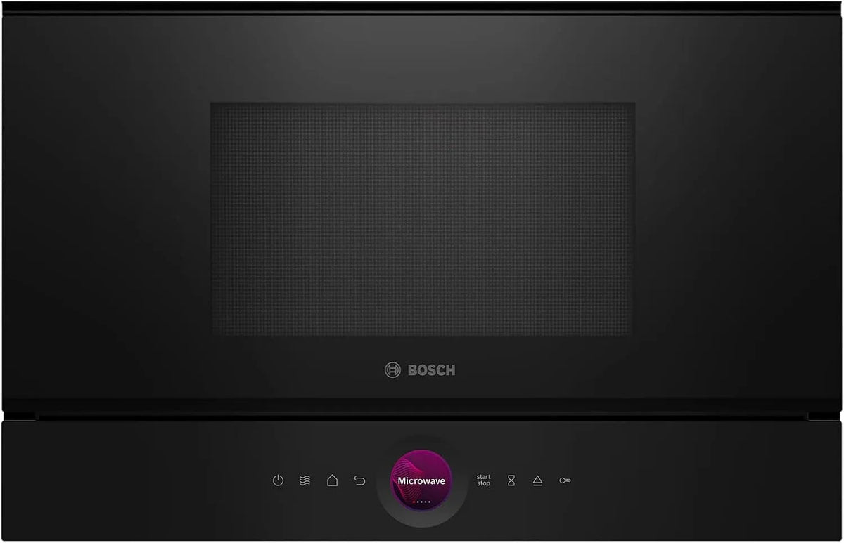 Bosch serie 8 BER7321B1 Forno a microonde, 38 x 60 cm, 900 W, 10 programmi, touch, da incasso, nero, fermata porta a destra, supporto per la pulizia