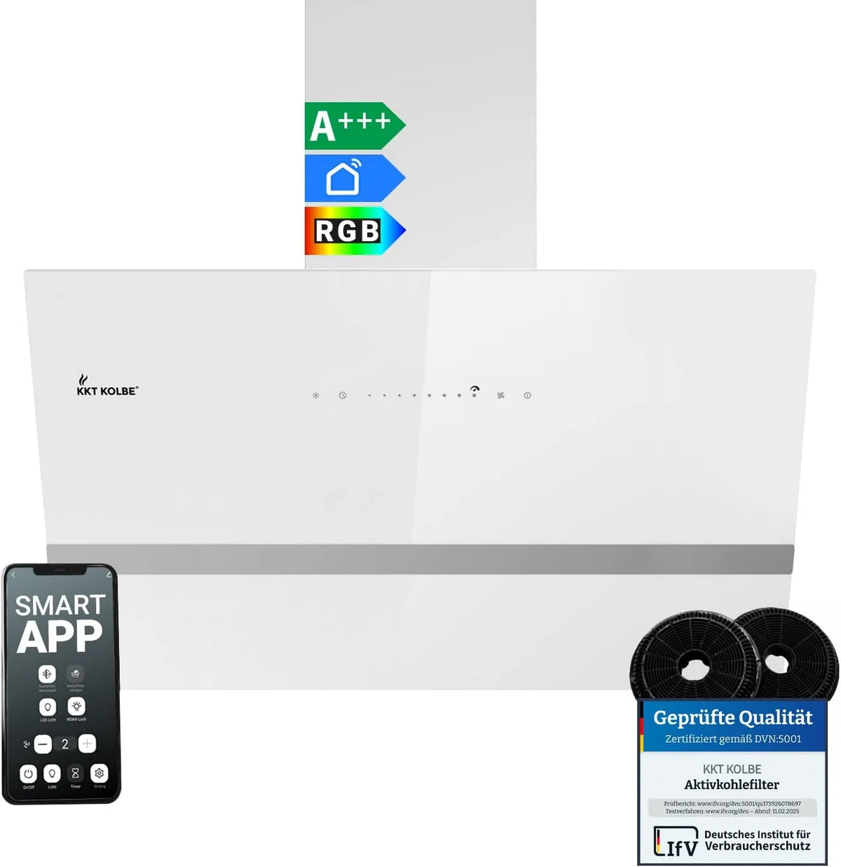 Cappa aspirante EASY8005WM, 80 cm, cappa da cucina, inclinata, bianco, KKT KOLBE Cappa aspirante inclinata EASY8005WM