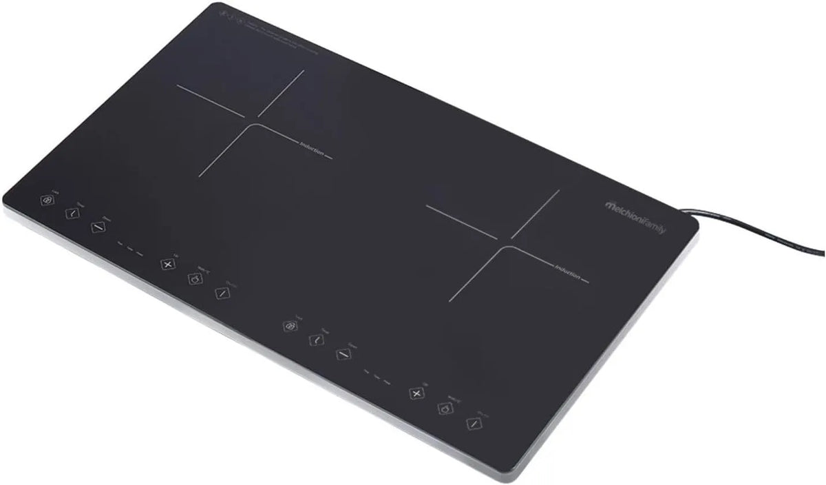 Piano cottura a induzione, 2 fuochi, 3300 W, piastra a induzione, timer, display digitale, nero, Assorbimento Massimo 3300W, Protezione, Vetro Nero