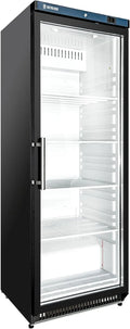 Frigorifero R600a, 336 L, professionale, vetro, nero, 336 litri, da 2 a +8 °C, frigorifero commerciale con illuminazione a LED, raffreddamento ad aria