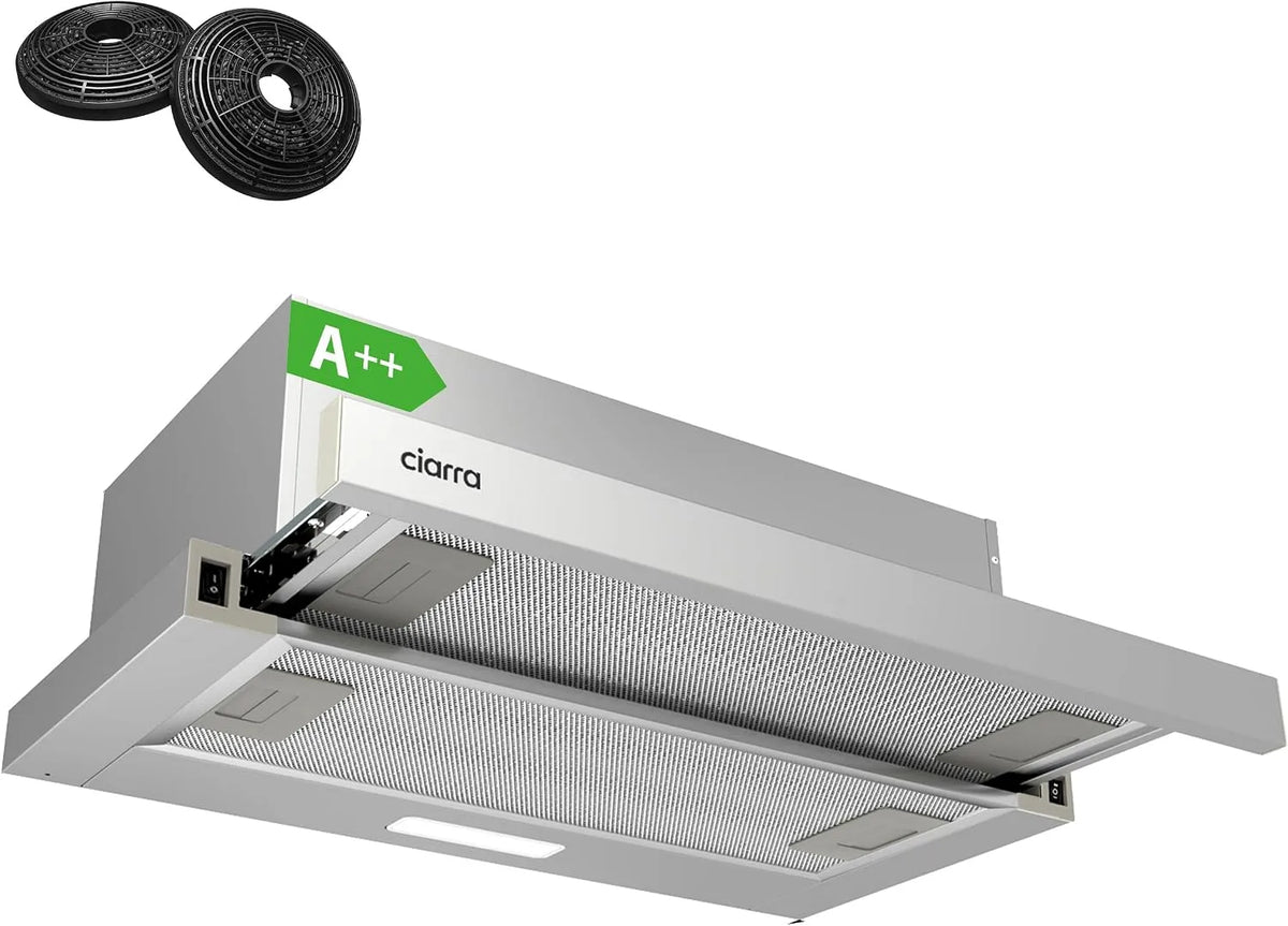 CIARRA CBCS6906D Cappa aspirante, 60 cm, 391 m3/h, cappa da cucina, argento