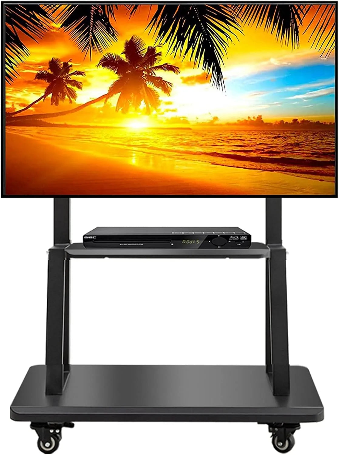 Smart TV, 75 pollici, televisore, ruote di trasporto, Supporto per Carrello per Display TV ad Altezza Regolabile con Vassoio, Adatto alla Maggior