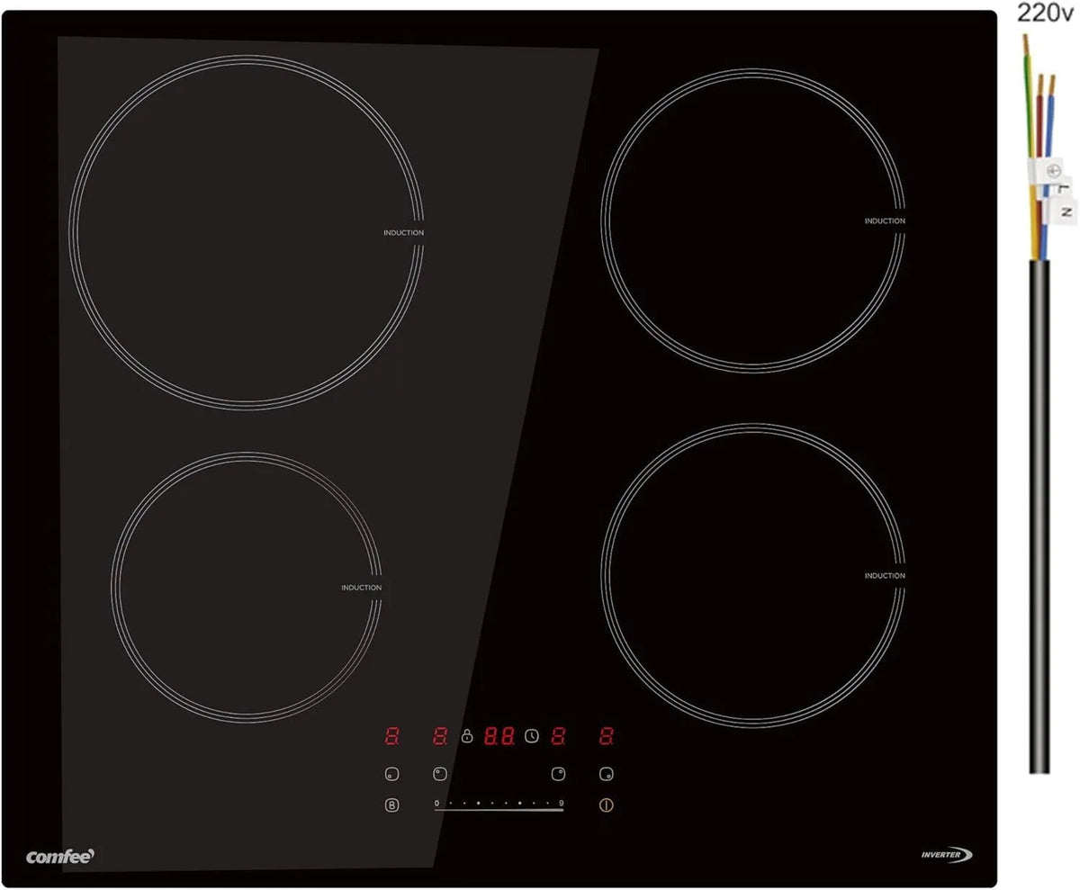 Piano cottura a induzione, 4 fuochi, 7200 W, piastra a induzione, Vetroceramica, 4 Zone
