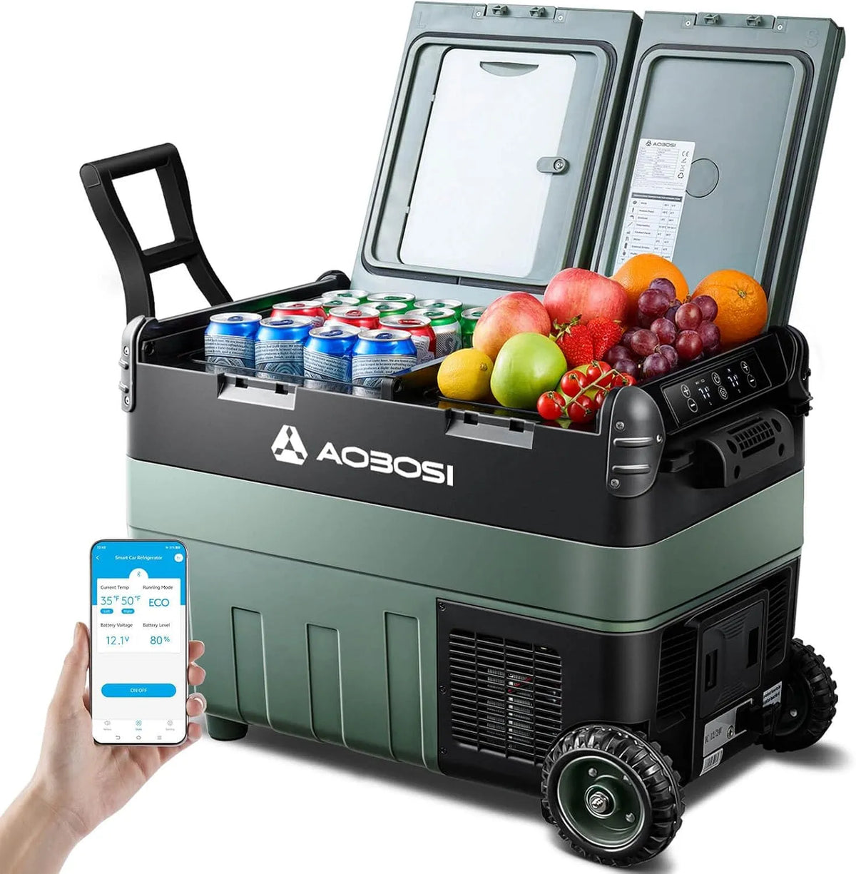Frigorifero portatile 12, 24V 100-240V, 40 L, -20 a 20 °C, 24 V, USB, mini frigo portatile, Illuminazione a LED, Frigo da Campeggio con APP, Dual Zone