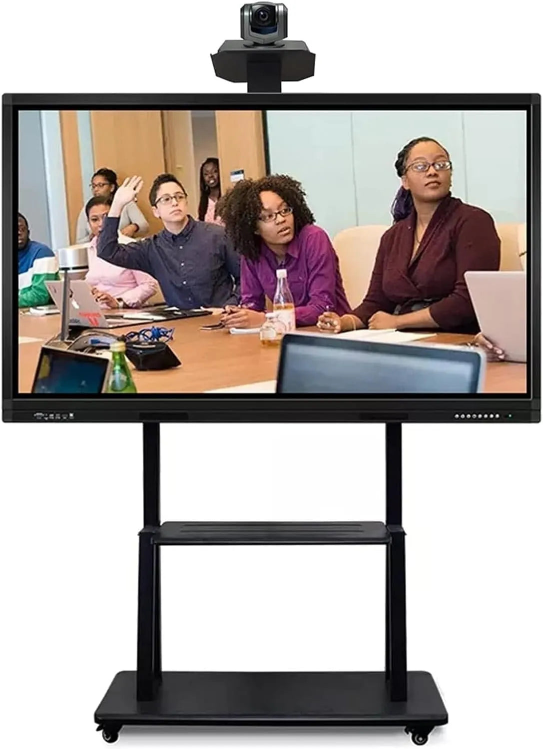 Smart TV, 75 pollici, televisore, portatile, ruote di trasporto, nero, Supporto mobile per TV su ruote