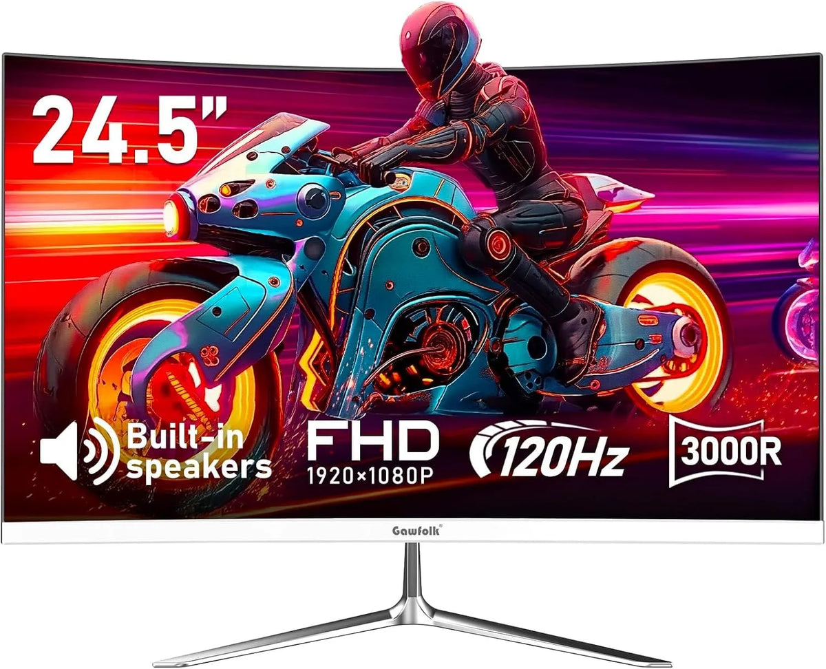 Monitor 1080p, 24.5 pollici, 1 ms, 120 Hz, funzioni gaming, montaggio a parete, Full HD, HDMI, schermo PC, bianco