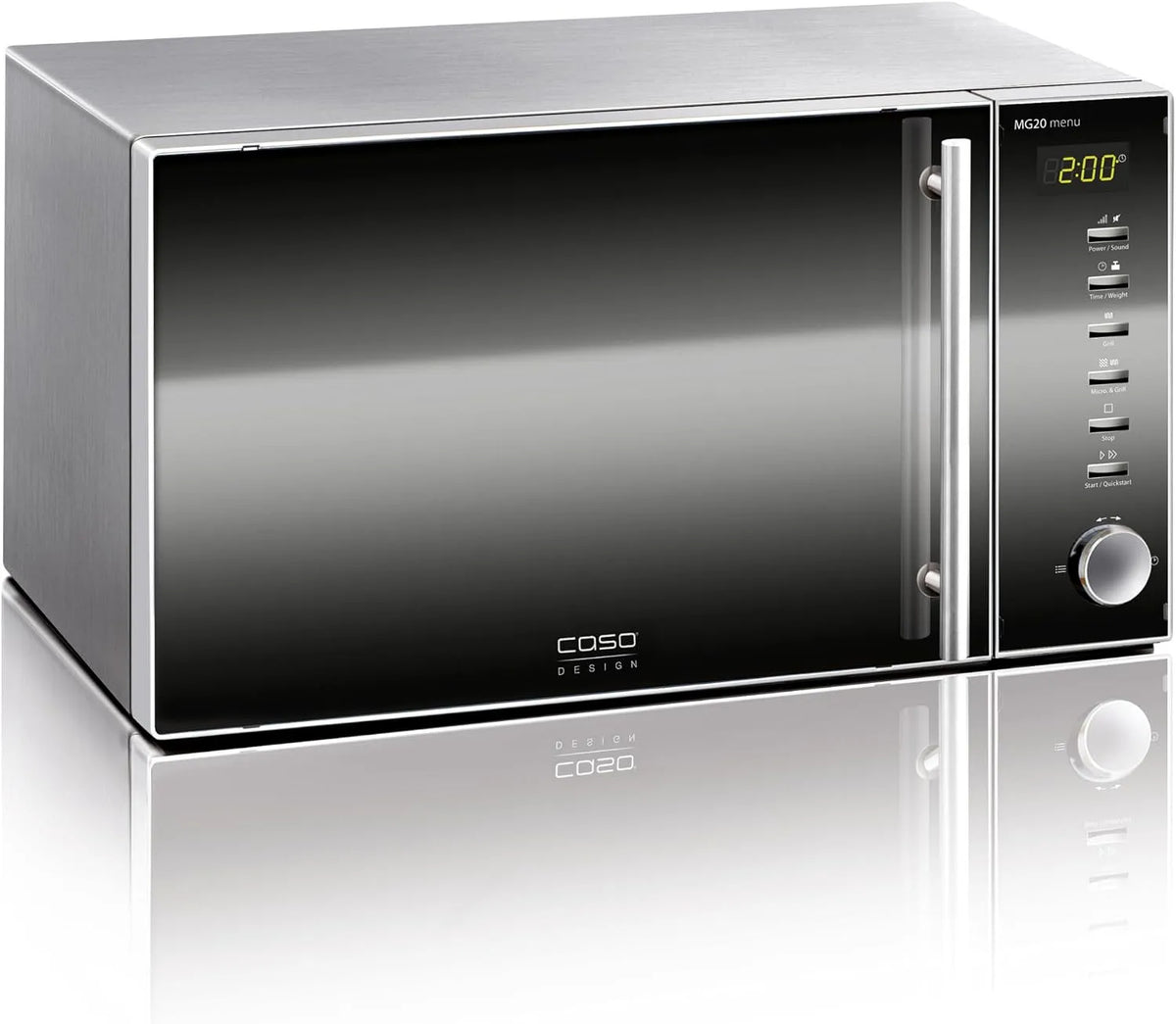 Caso Forno a microonde, 20 L, 1000 W, 13 programmi, grill, display digitale, acciaio inox, MG 20 menu, frontale a specchio del microonde
