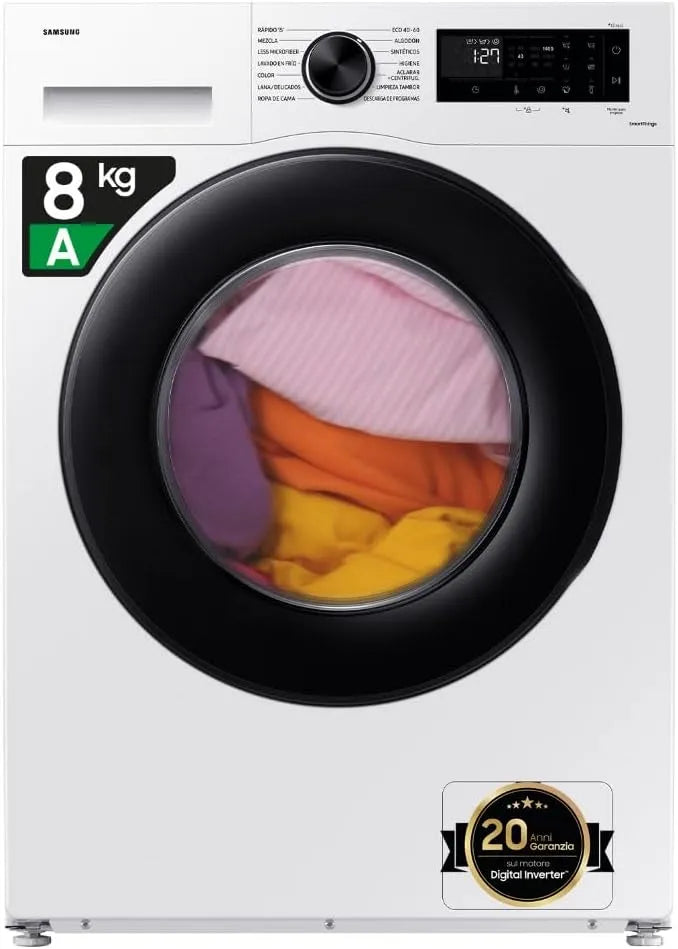 Samsung WW80CGC04DAEET 85h Lavatrice, 60 L, 8 kg, libera installazione, Wi-Fi, tecnologia AI Ecobubble, vapore, 60l x 85h x 60p cm, Wifi