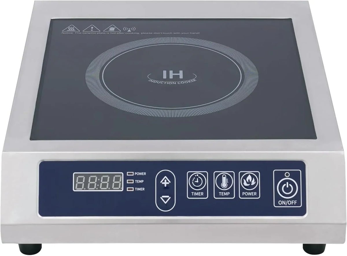 Piano cottura a induzione, 3500 W, piastra a induzione, professionale, acciaio inox, 11 livelli di potenza, indicatore LED, rilevamento automatico