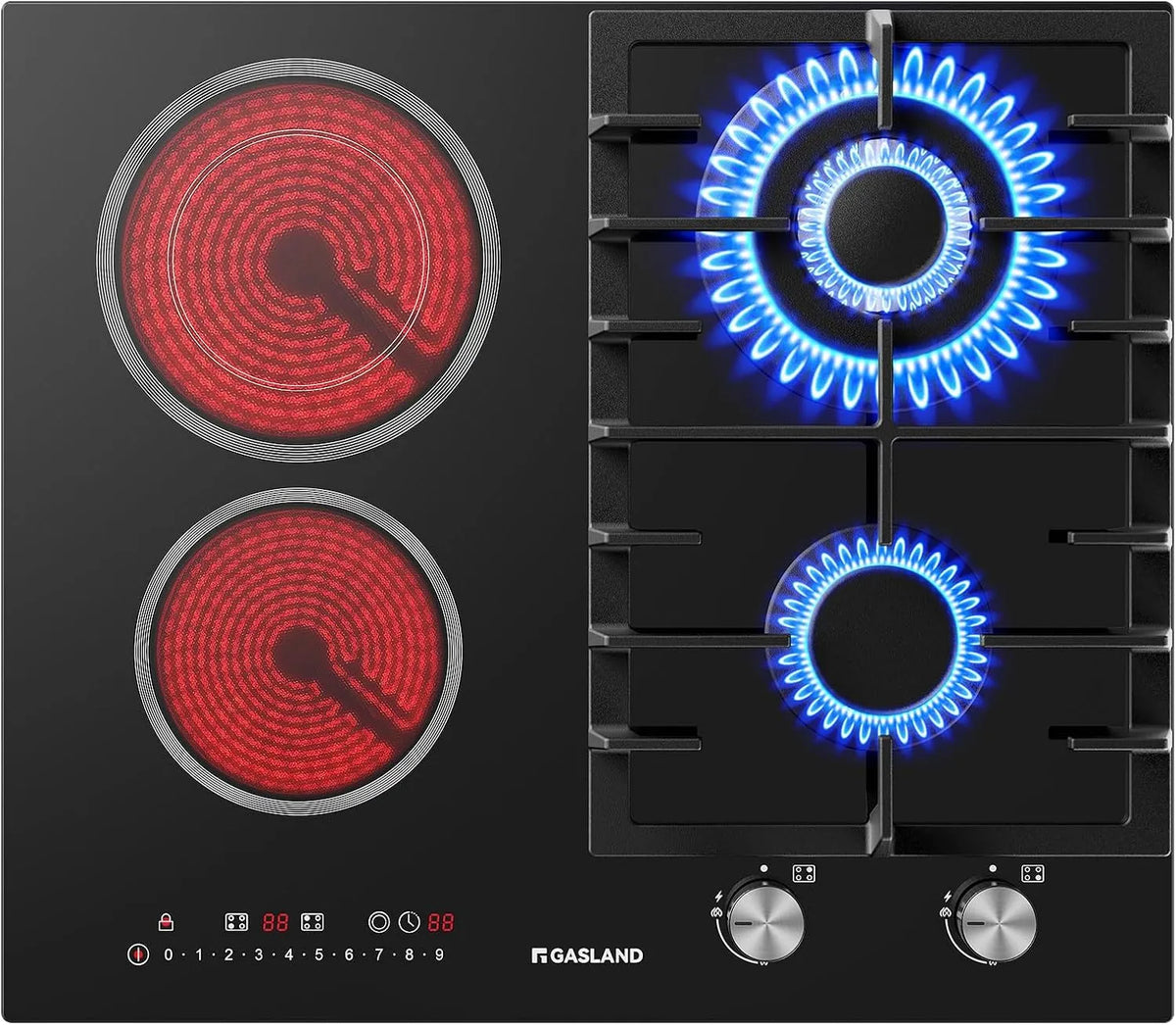 Piano cottura a gas, 60 cm, 4 fuochi, 5200/2900 W, GASLAND GCH604BF, da incasso, fornello a gas, nero, potente bruciatore a gas 5200 W con bruciatore