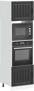 Forno a microonde, 60 x 57 x 207 cm, nero, Set di 2 mobili per fornelli, armadietto d'appoggio, con piedini regolabili, autoportante