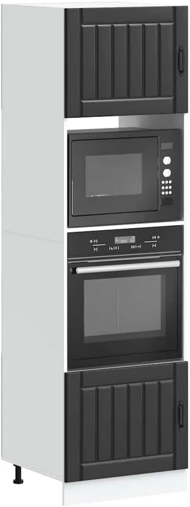 Forno a microonde, 60 x 57 x 207 cm, nero, Set di 2 mobili per fornelli, armadietto d'appoggio, con piedini regolabili, autoportante