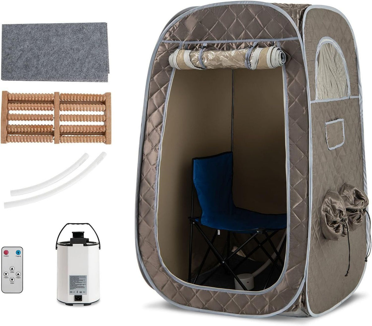 Sauna a vapore portatile: con generatore di vapore, pieghevole, con telecomando, con timer, 9 Livelli, grigio, HOMASIS