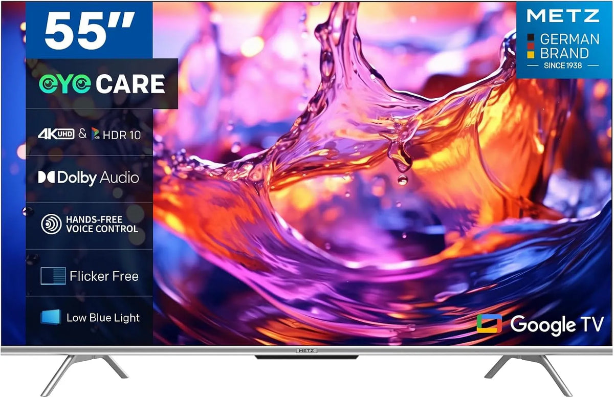 Google MUD7000Y Smart TV, 55 pollici, televisore, 4K UHD, HDR, HDMI, USB, nero, UHD Direct Led, 139 cm, Metz Smart TV, Sottile, Moderno