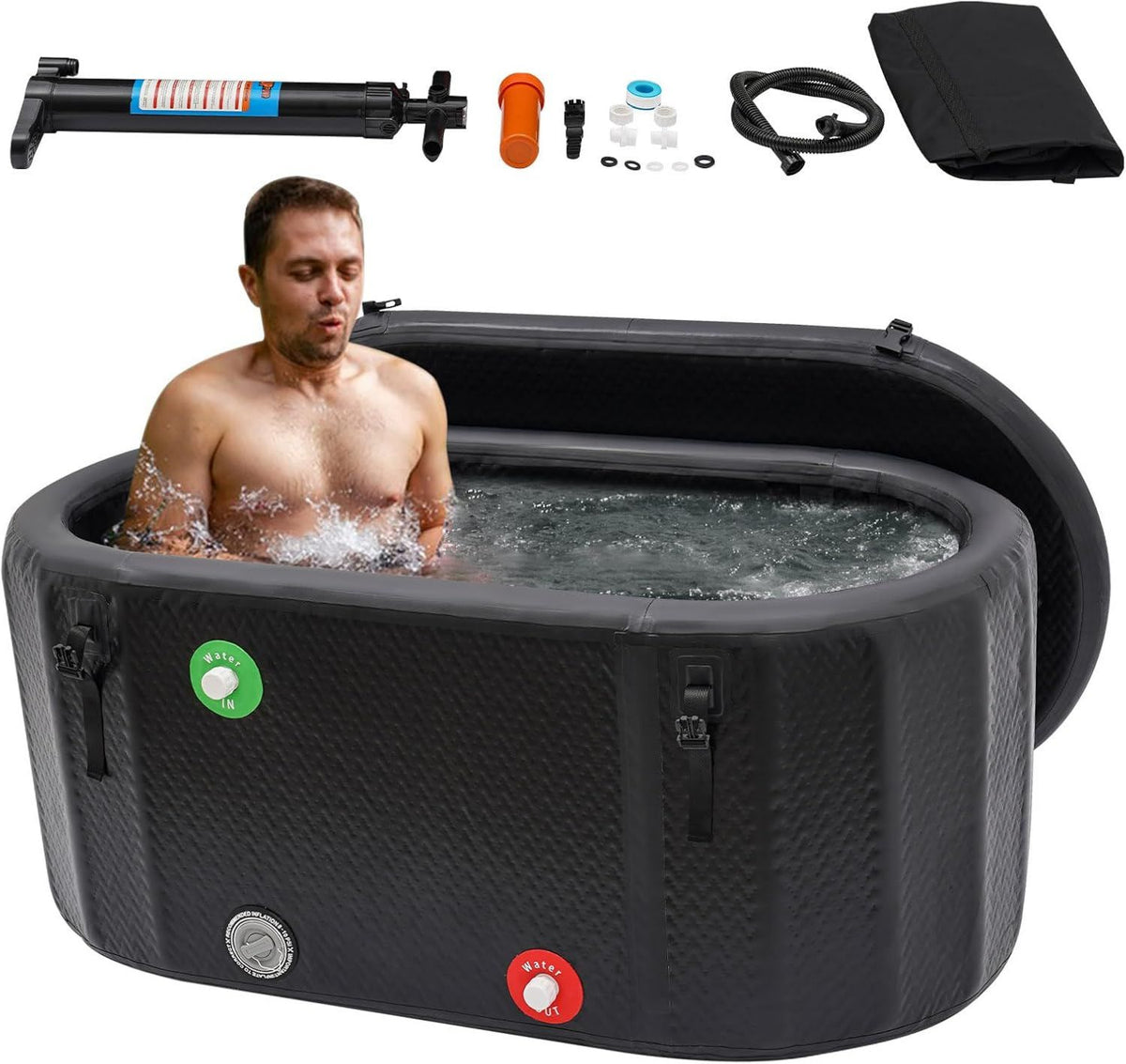 Vasca per bagno di ghiaccio - struttura gonfiabile, design portatile, uso domestico, 132 x 70 x 54 cm, 275 l, 370 l