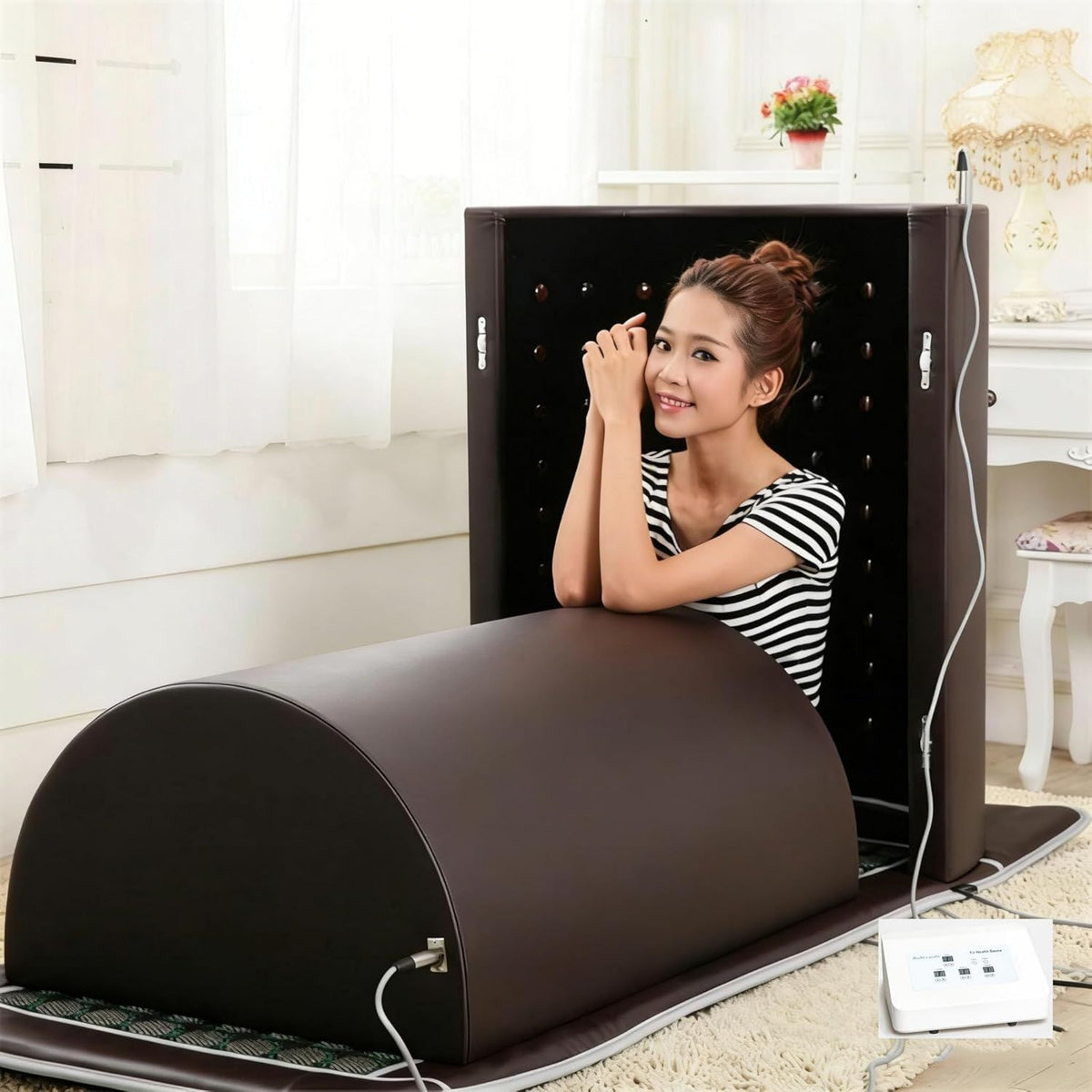 Sauna a vapore portatile - infrarossi lontani, girevole, design portatile, uso domestico, marrone