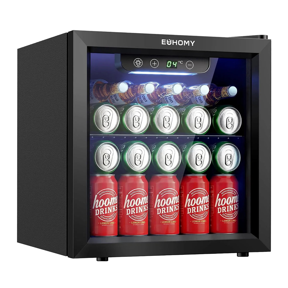 Frigorifero, 36 L, vetro, nero, Porta Reversibile e Luce LED, Capacità 55 Lattine, 2 Ripiani Regolabili, Bar, Professional Mini Frigo per Bevande con