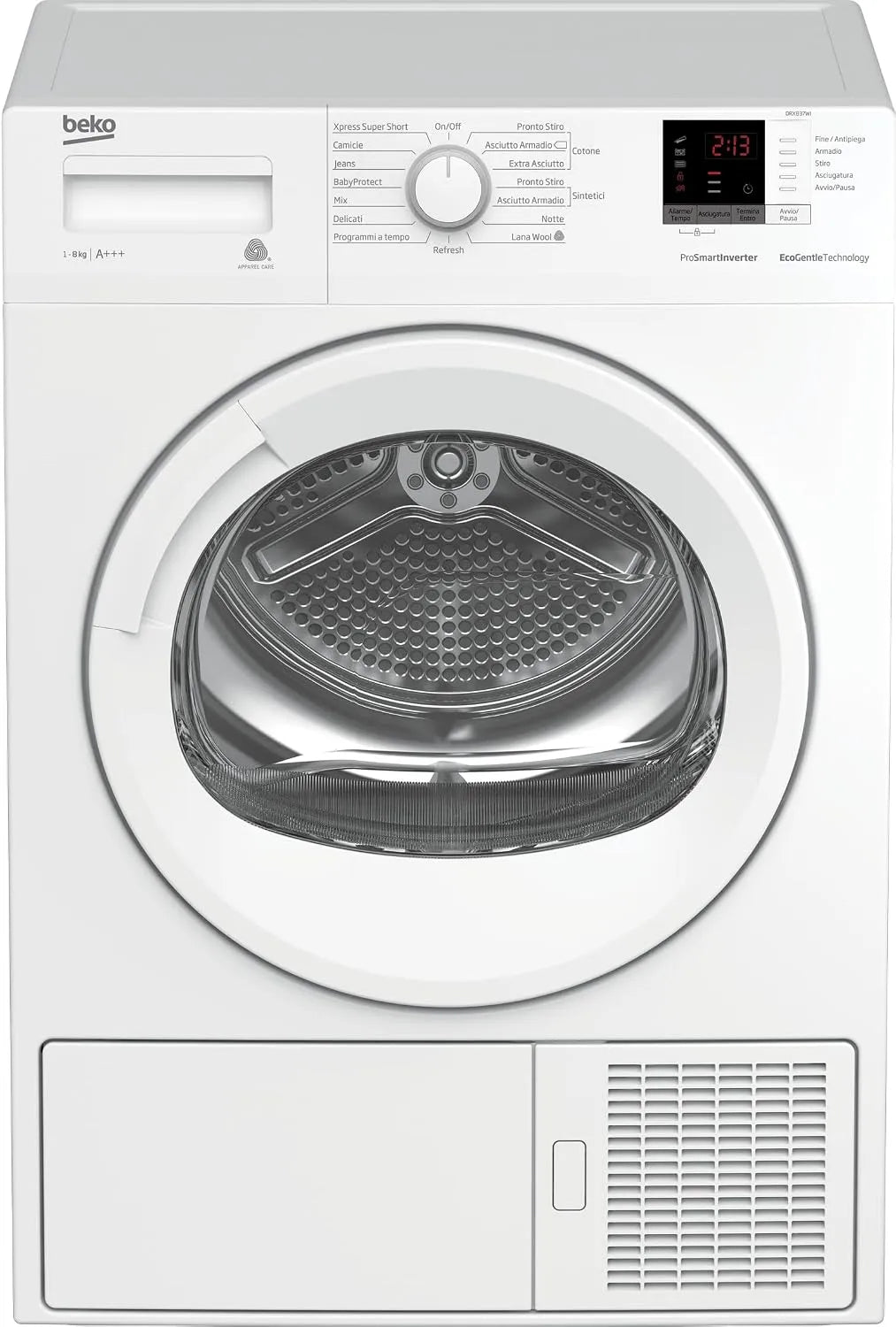 Beko DRX837WI Asciugatrice, 8 kg, classe energetica A, Inverter, bianco, Dimensioni HxLxP: 84, Linea Estetica Smart, Display Digit, 8Kg, 6 x 59