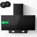 Cappa aspirante, 90 cm, 450 m3/h, 58 dB, cappa da cucina, inclinata, Boost, 3 livelli, nero, LED, Ricircolo & Canalizzazione, Efficienza A+++