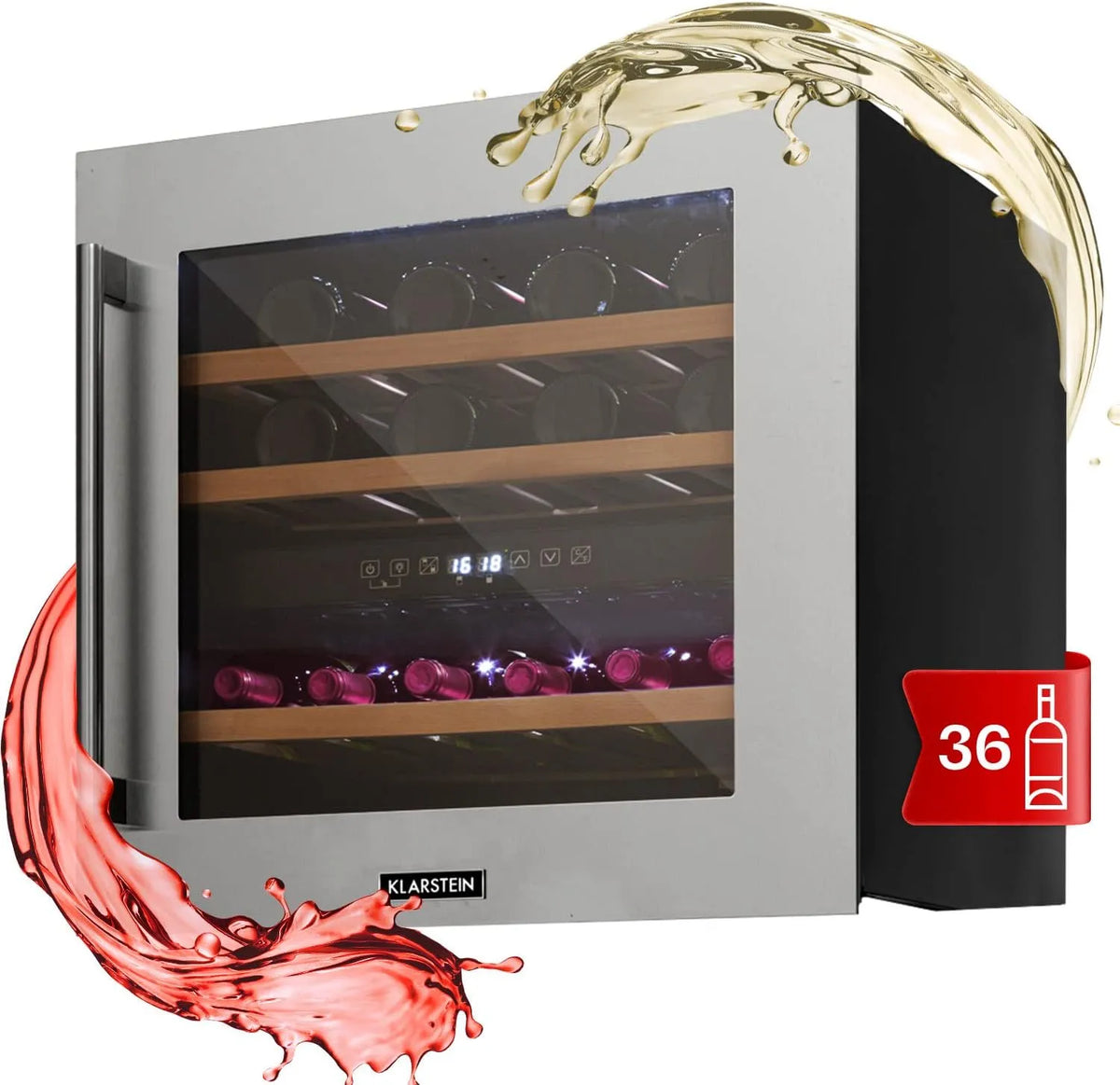 Klarstein Cantinetta vino, 85 L, 36 bottiglie, 5 a 22 °C, esterno, touch, bianco, 85L, Cantinetta Vino Refrigerata a Zona Doppia per Rosso, Interno