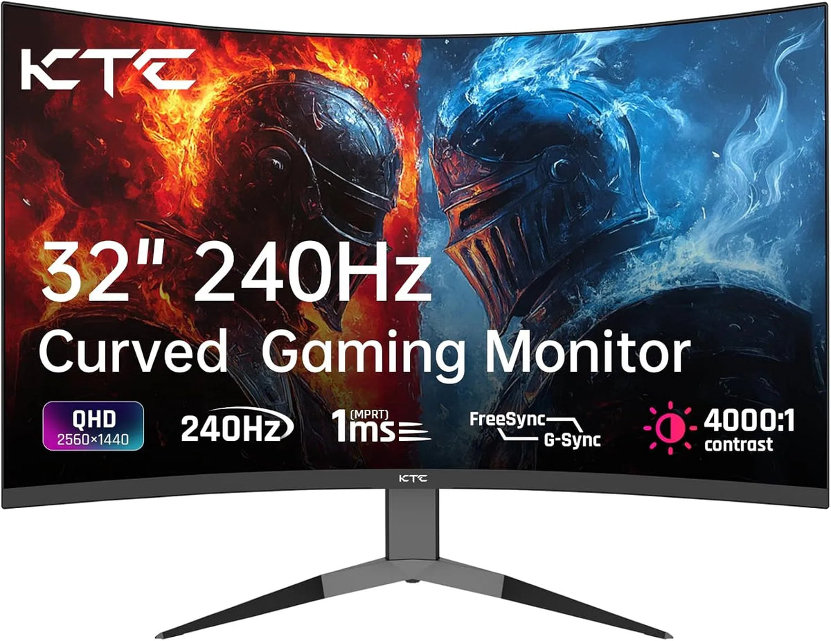 Monitor 1000R, 32 pollici, 1 ms, 240 Hz, 2 HDMI, funzioni gaming, WQHD, schermo PC, 122% sRGB, 2560x1440p, Contrasto 4000:1, 144Hz, 2 x DP 1, 2K WQHD