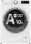 LG D4R3009NSWW Lavasciuga, 6 kg, classe energetica A, lavatrice, asciugatrice, vapore, Inverter, bianco, 1400 giri, 6kg, Serie R3, Eco Hybrid