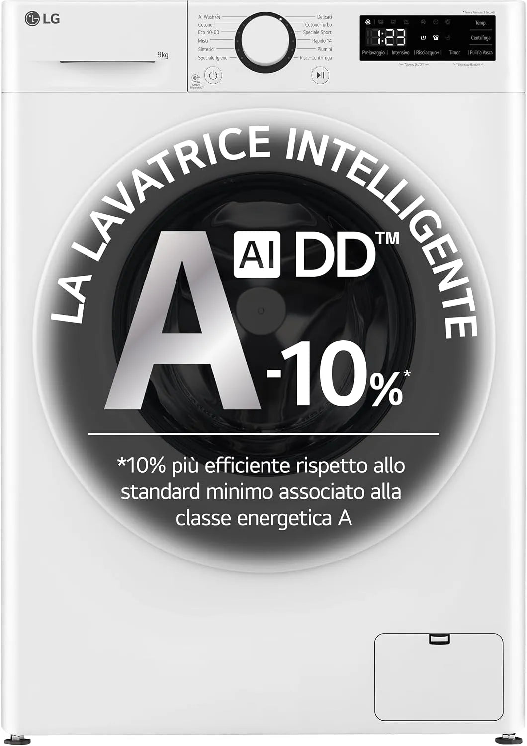 LG F2R3S09AIDD Lavatrice, 9 kg, classe energetica A, libera installazione, Inverter, stretto, bianco, 1200 giri, LG AI DD F2R3S09AIDD Lavatrice Slim a