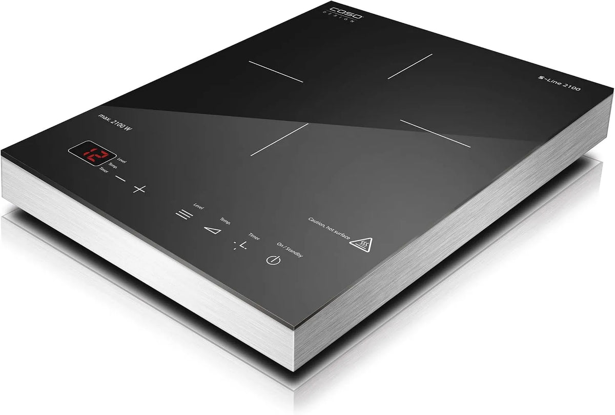 Caso Piano cottura elettrico, 24 cm, 60 a 240 °C, timer, acciaio inox, piastra elettrica, SmartControl preciso 60-240 ° C, CASO S-Line 2100 Piastra