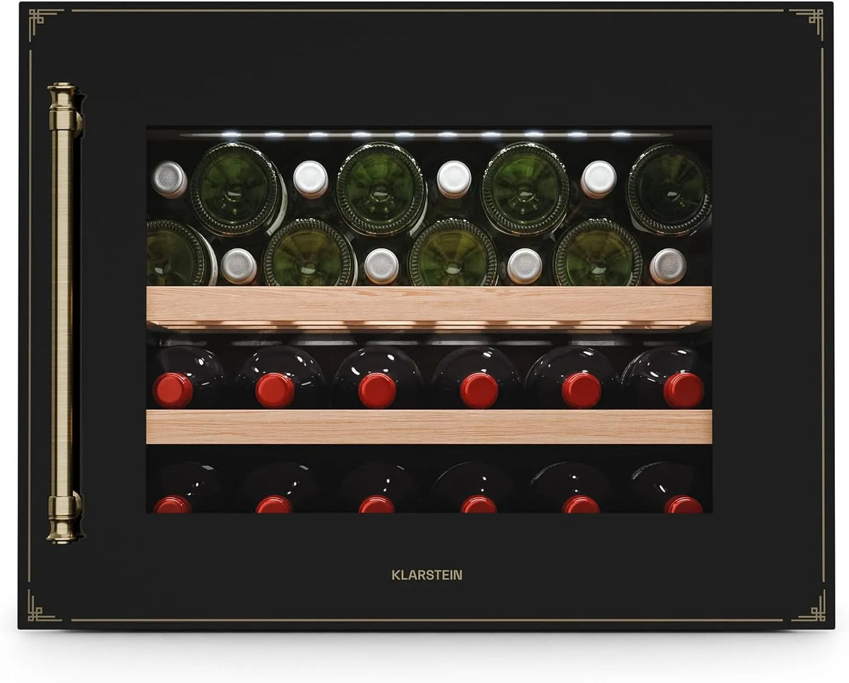 Klarstein Cantinetta vino, 28 bottiglie, 5 a 20 °C, da incasso, touch, nero, Vinsider Victoria 28, LED, 1 Zona, Ripiani in Legno, Silenziosa