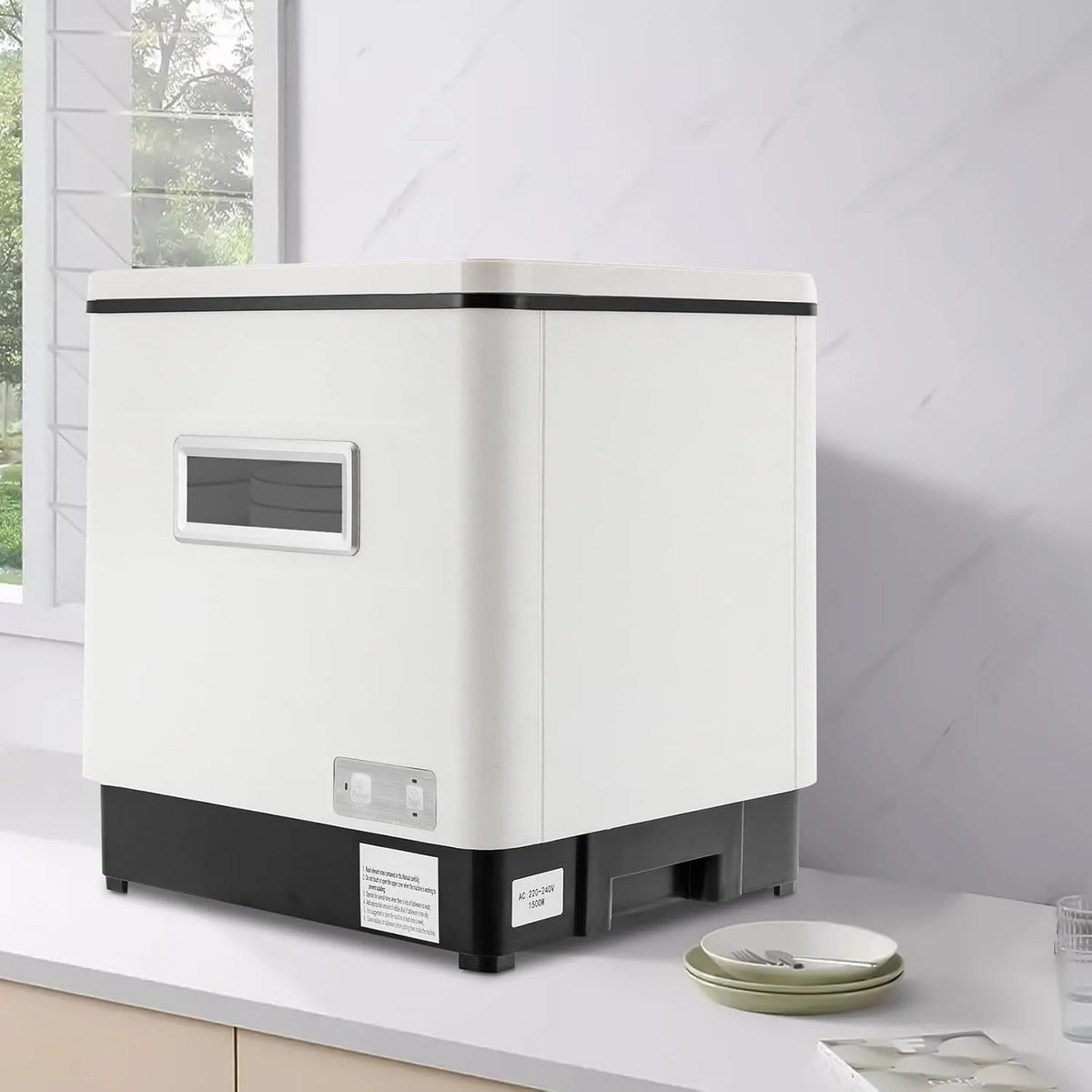 Lavastoviglie, 12 L, 220 V, touch, bianco, spray rotante per 6 set di posate, piccola lavastoviglie da 12 litri