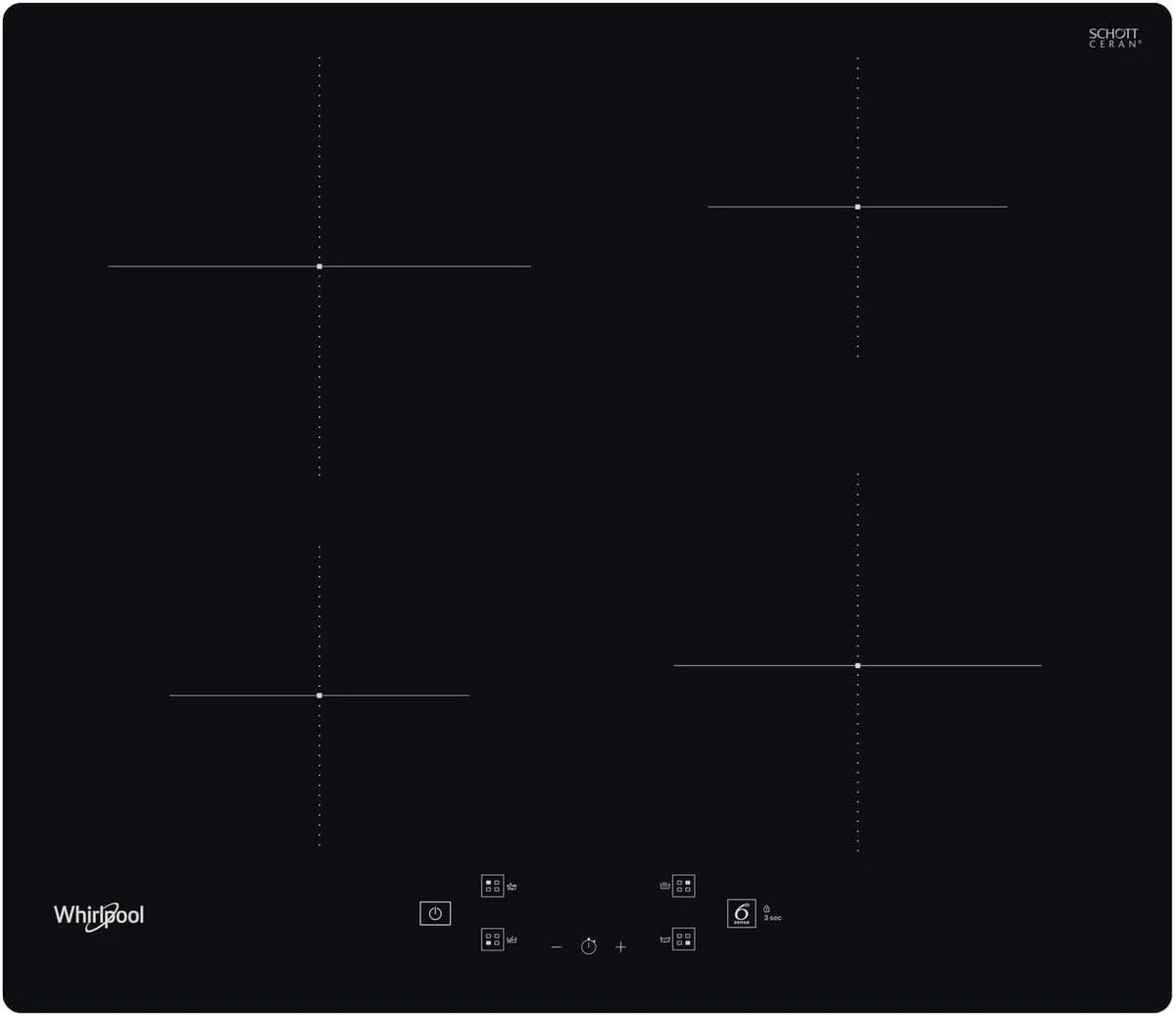 Whirlpool Q2160 Piano cottura a induzione, 60 cm, 4 fuochi, piastra a induzione, tecnologia 6° senso, 4 zone, WS NE