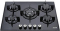 Piano cottura a gas, 75 cm, 5 fuochi, 3500 W, ghisa, fornello a gas, nero, Bruciatore Wok 3500W, Metano e GPL, Accensione Automatica
