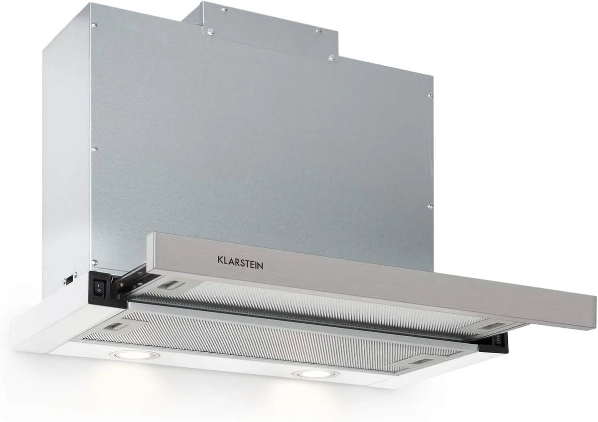 Klarstein Cappa aspirante, 60 cm, 500 m3/h, classe energetica E, cappa da cucina, scarico e ricircolo, bianco, Luce LED, Klarstein Mariana - Cappa a