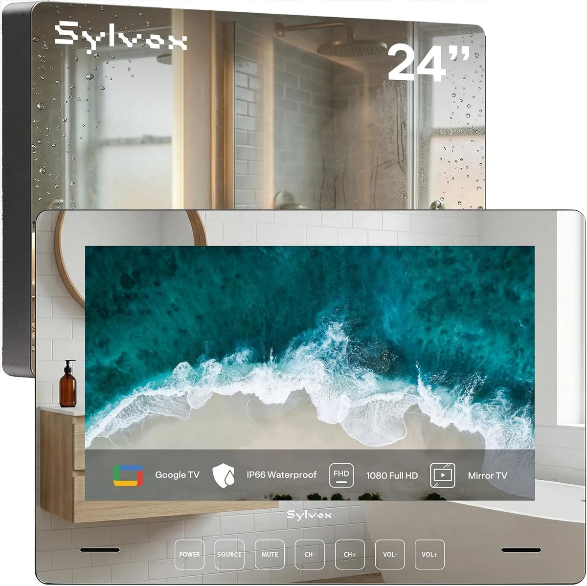 Google 1080P Smart TV, 24 pollici, televisore, montaggio a parete, Full HD, FHD, SYLVOX 24' Specchio Google TV