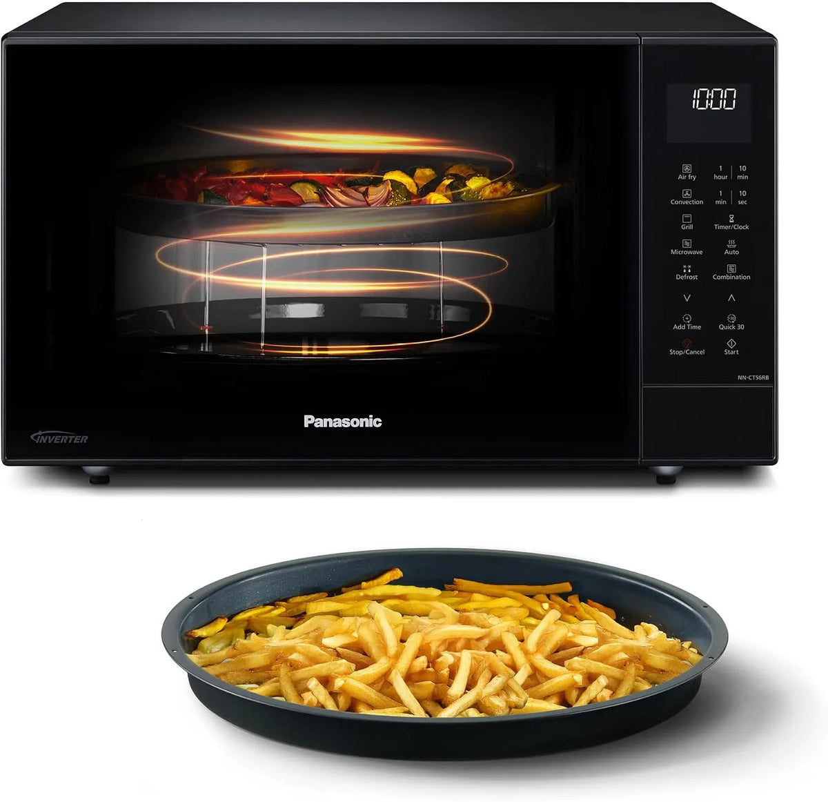 Panasonic NN-CT56RBEPG Forno a microonde, 27 L, 1000/1300 W, 19 programmi, grill, Inverter, nero, Panasonic NN-CT56RBEPG Friggitrice ad Aria e Forno a