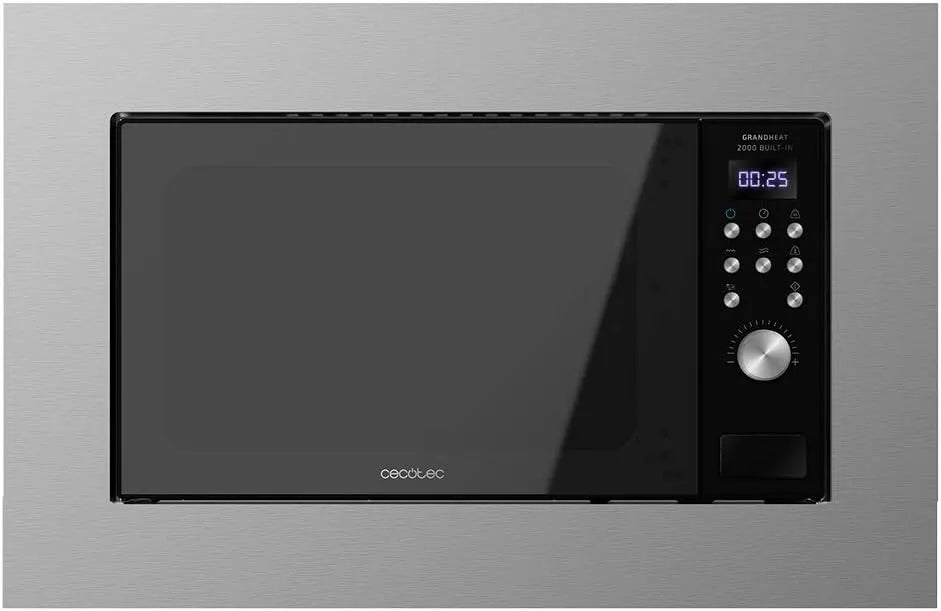Cecotec Grandheat 2000 Forno a microonde, 20 L, 700 W, 9 programmi, acciaio inox, nero, 9 funzioni preconfigurate, 20L, integrabile, griglia