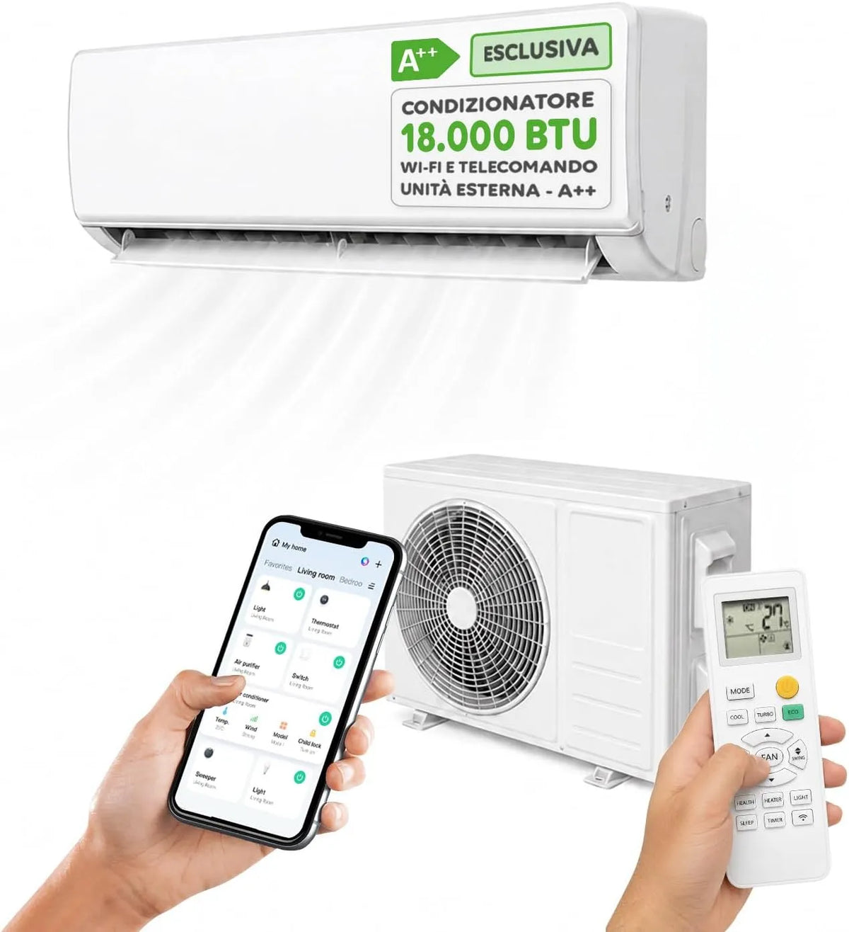 Condizionatore R32, Wi-Fi, Inverter, Compressore GREE, Wintem, Condizionatore 18000 BTU Inverter R32