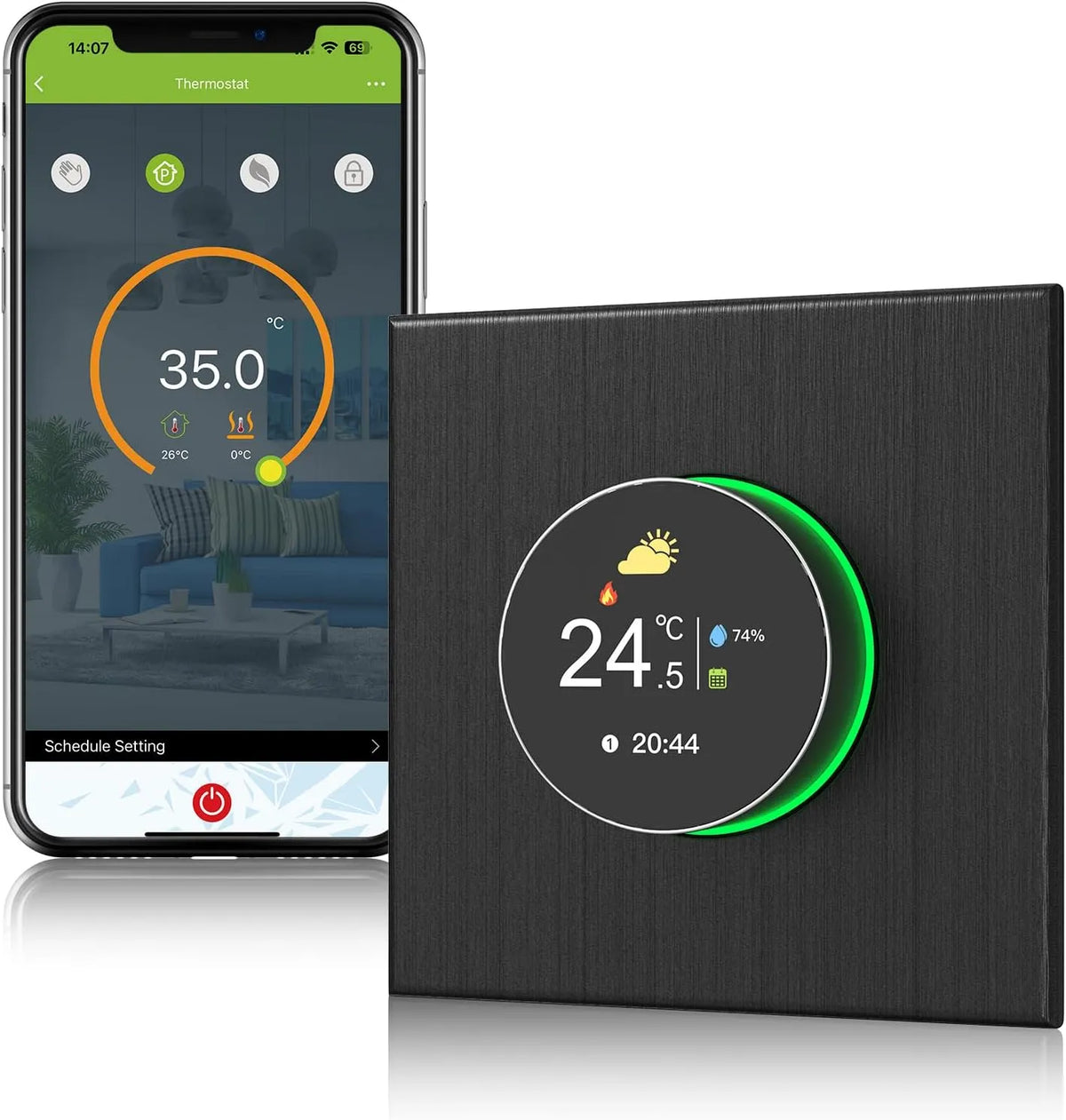 Prodotto Controllo Vocale, App, Touch, Termostato WiFi Intelligente DXstring, Display Digitale, Programmabile 5+1+1, Risparmio Energetico per Pompe di