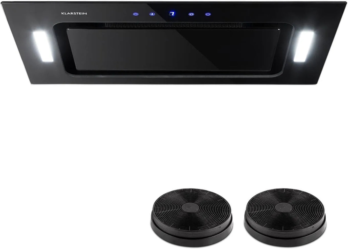 Klarstein Cappa aspirante, 530 m3/h, cappa da cucina, montaggio a parete, touch, timer, nero, 2 Filtri a Carboni Attivi, HEKTOR, Illuminazione