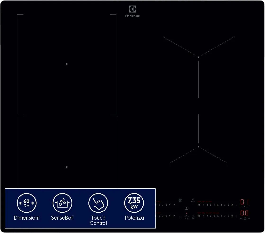 Electrolux Serie 700 KIS62453I Piano cottura a induzione, 60 cm, 4 fuochi, piastra a induzione, touch, da incasso, Funzione Hob2Hood, Comandi Slider