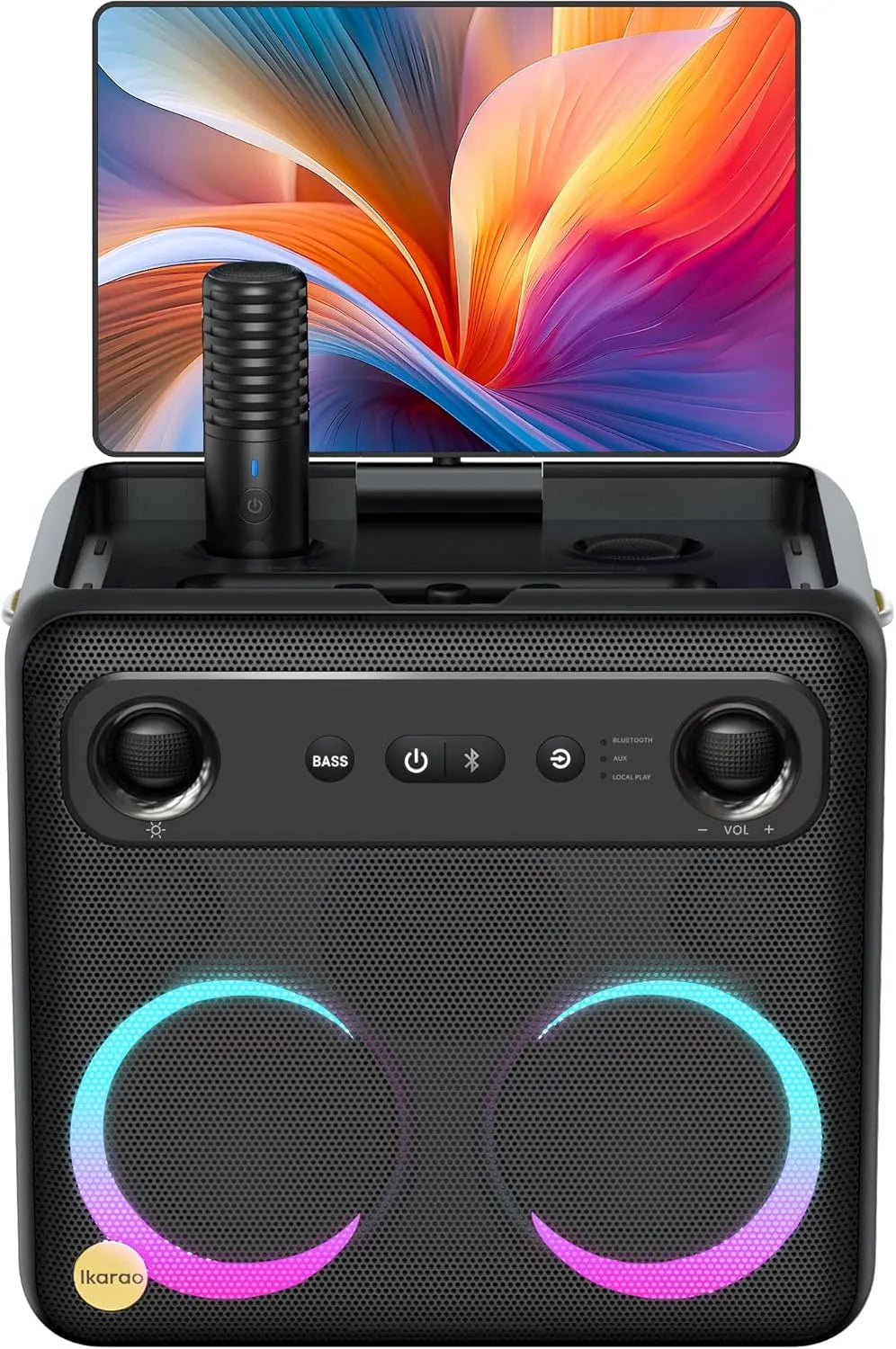 Prodotto Display Touch, Ikarao Karaoke Professionale Completo con Microfono Wireless, Connessione Wi-Fi, Effetti Vocali, Break X2, Luci LED, Batteria