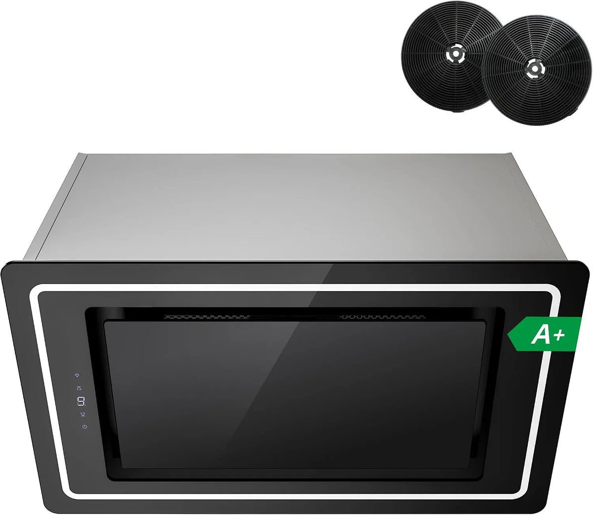 Cappa aspirante, 52 cm, 450 m3/h, cappa da cucina, touch, LED, 9 vel, scar, ric, fil. carbone