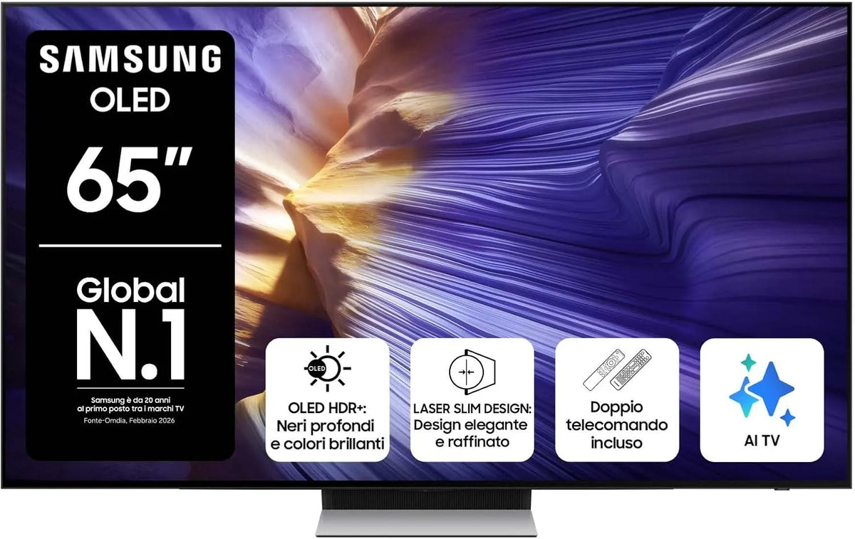 Samsung QE65S90FATXZT NQ4 Smart TV, 144 Hz, televisore, 4K UHD, OLED, audio Dolby, AI Gen3 Processor & 4K AI Upscaling, Dolby Atmos & OTS Lite, 2025